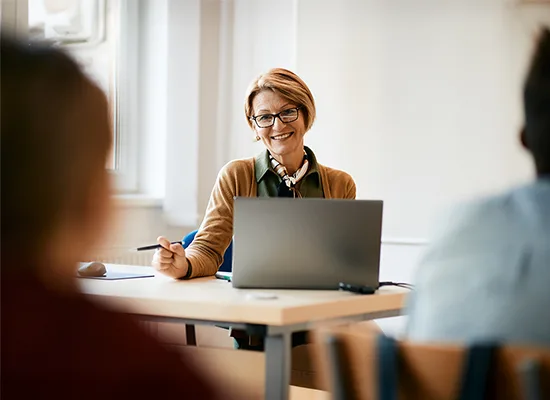 Virtual corporate training session on a laptop