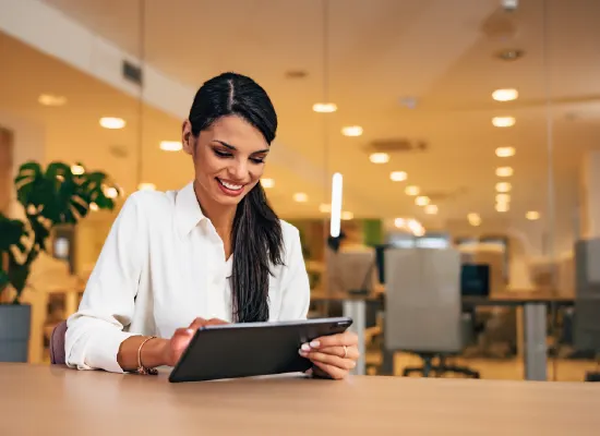 Businesswoman using digital platform for strategic learning